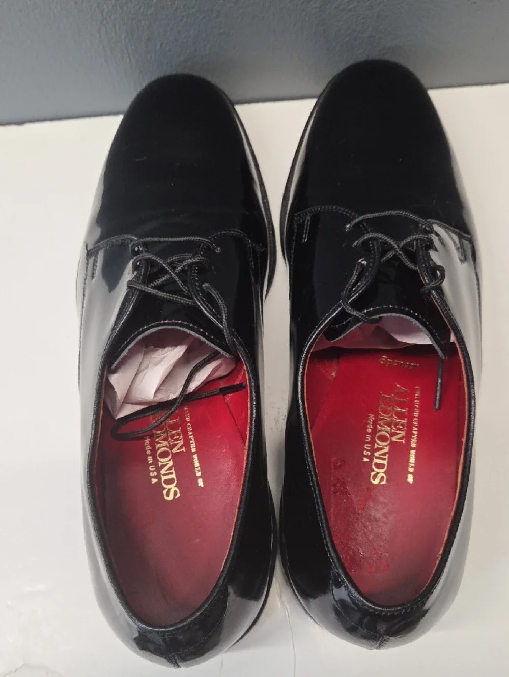 Allen Edmonds Formal Black Patent Leather Tuxedo Oxfords with Red Lining Size 8